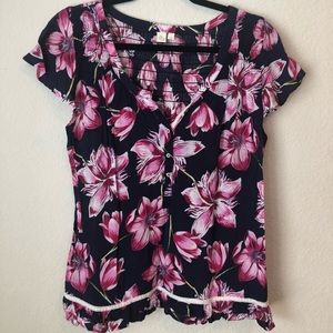 ANTHRO Navy and Pink Floral Top